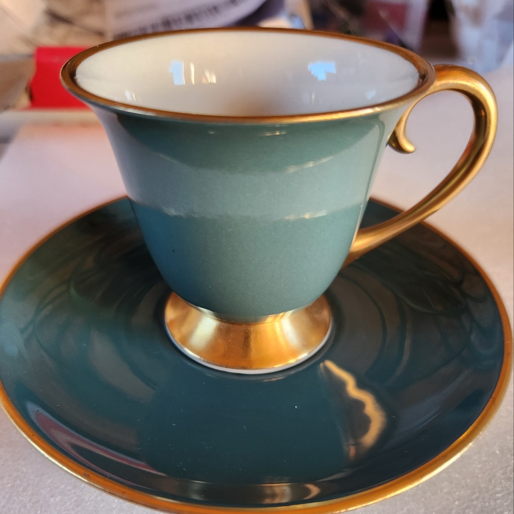Beautiful espresso cup and saucer by Flintridge China Made in California USA